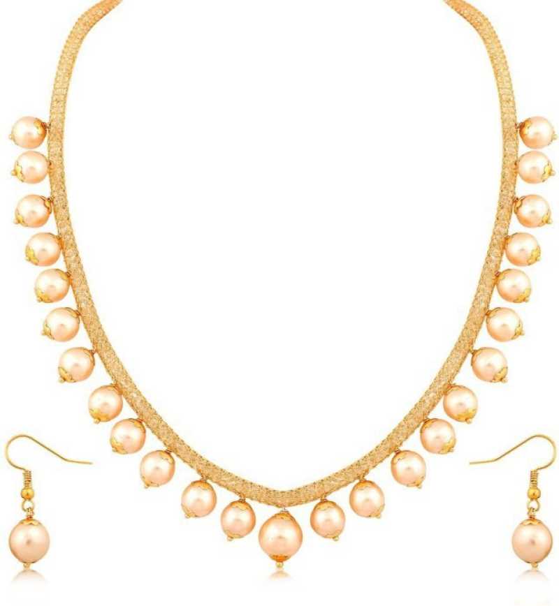 Gold-Polished Alloy Crystal Chain Necklace Set - The Pari - The Pari - Dinesh Associates