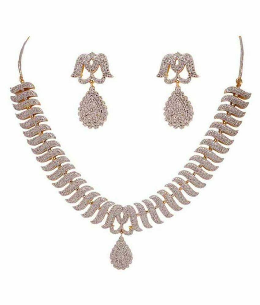 Rhodium-Plated Alloy Snake Shape American Diamond Necklace Set - The Pari - The Pari - Dinesh Associates