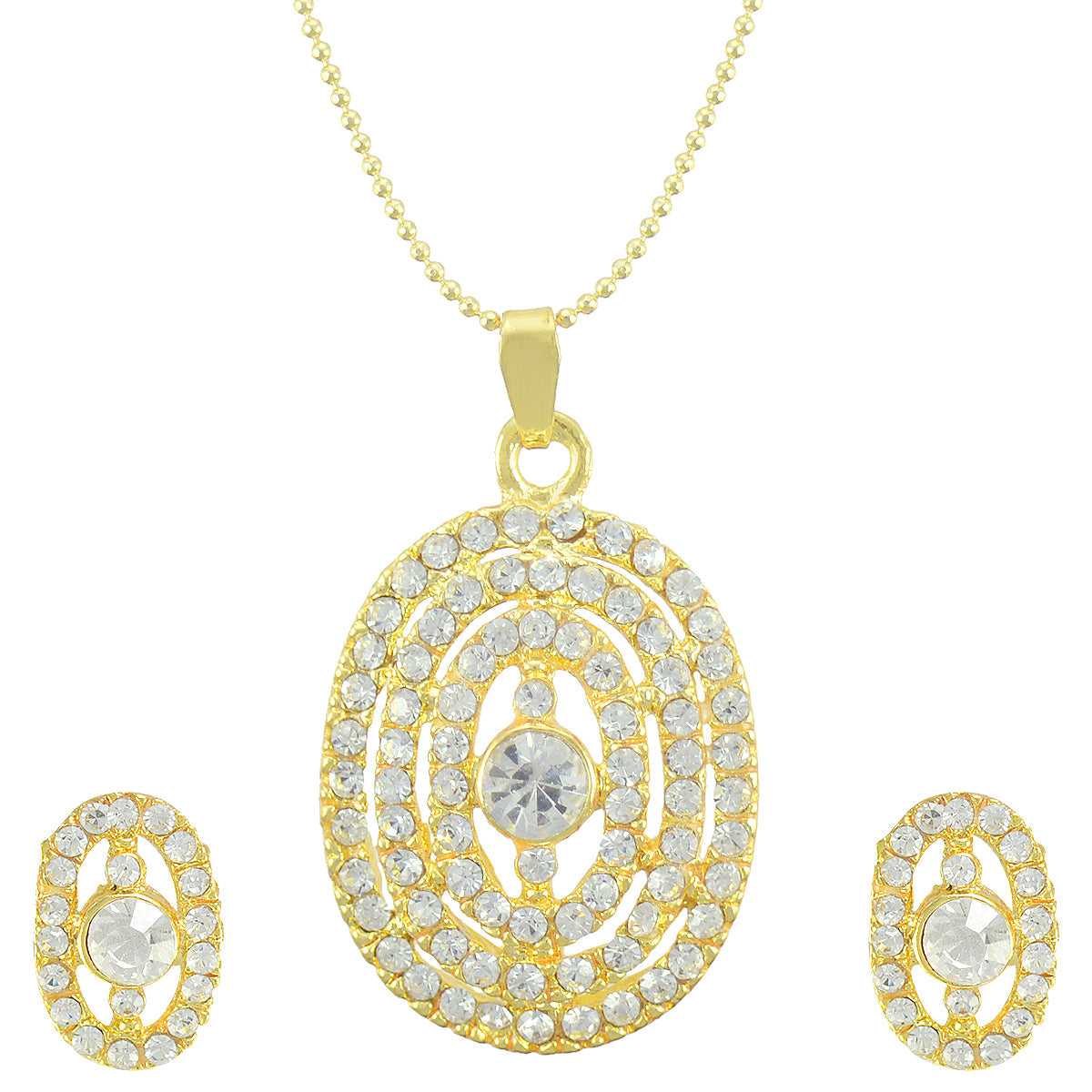Gold-Polished Alloy Rhinestones Studded Pendant Set - The Pari | Swadesiicart