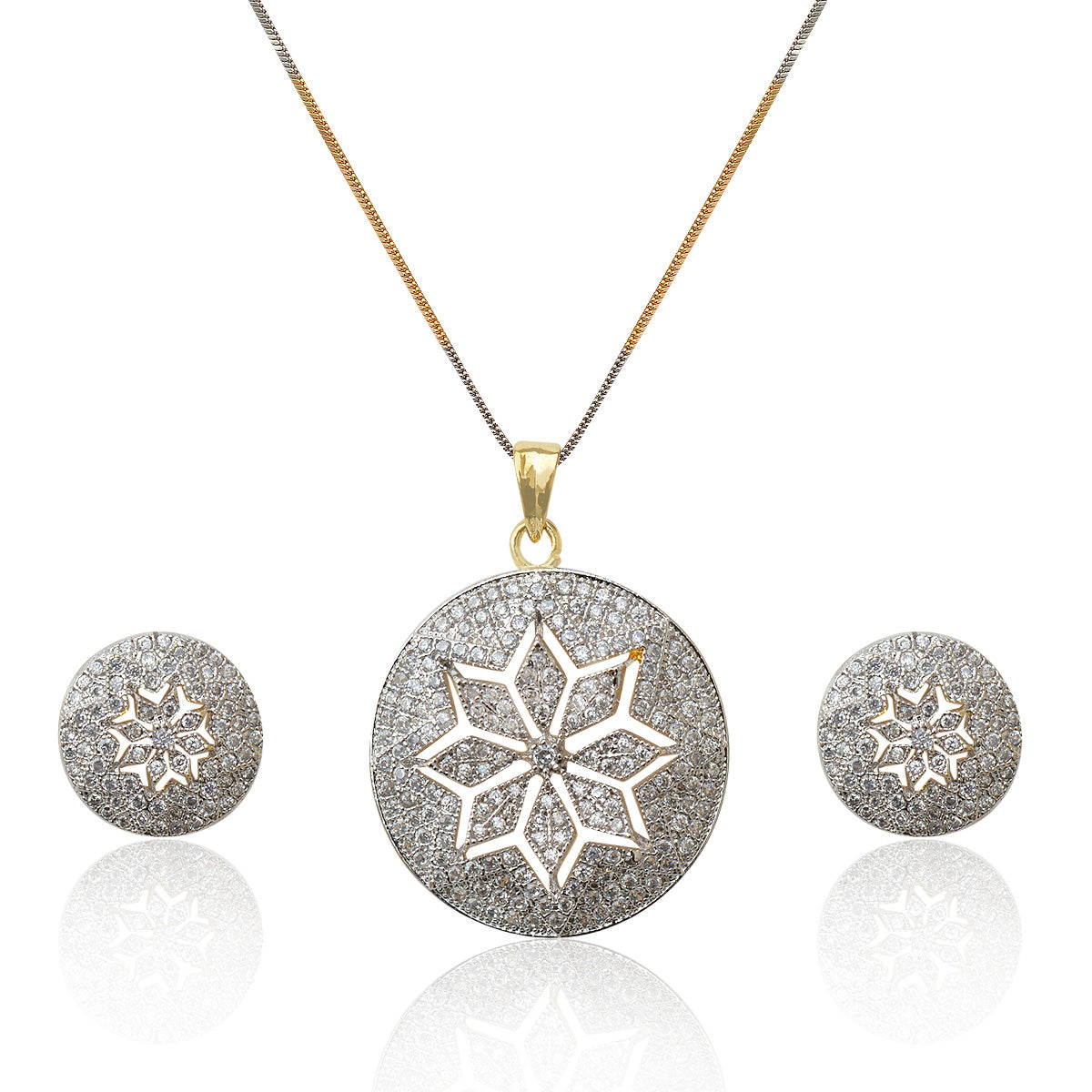 Rhodium-Plated Alloy Round Flower Engraved Ad Pendant Set - The Pari | Swadesiicart