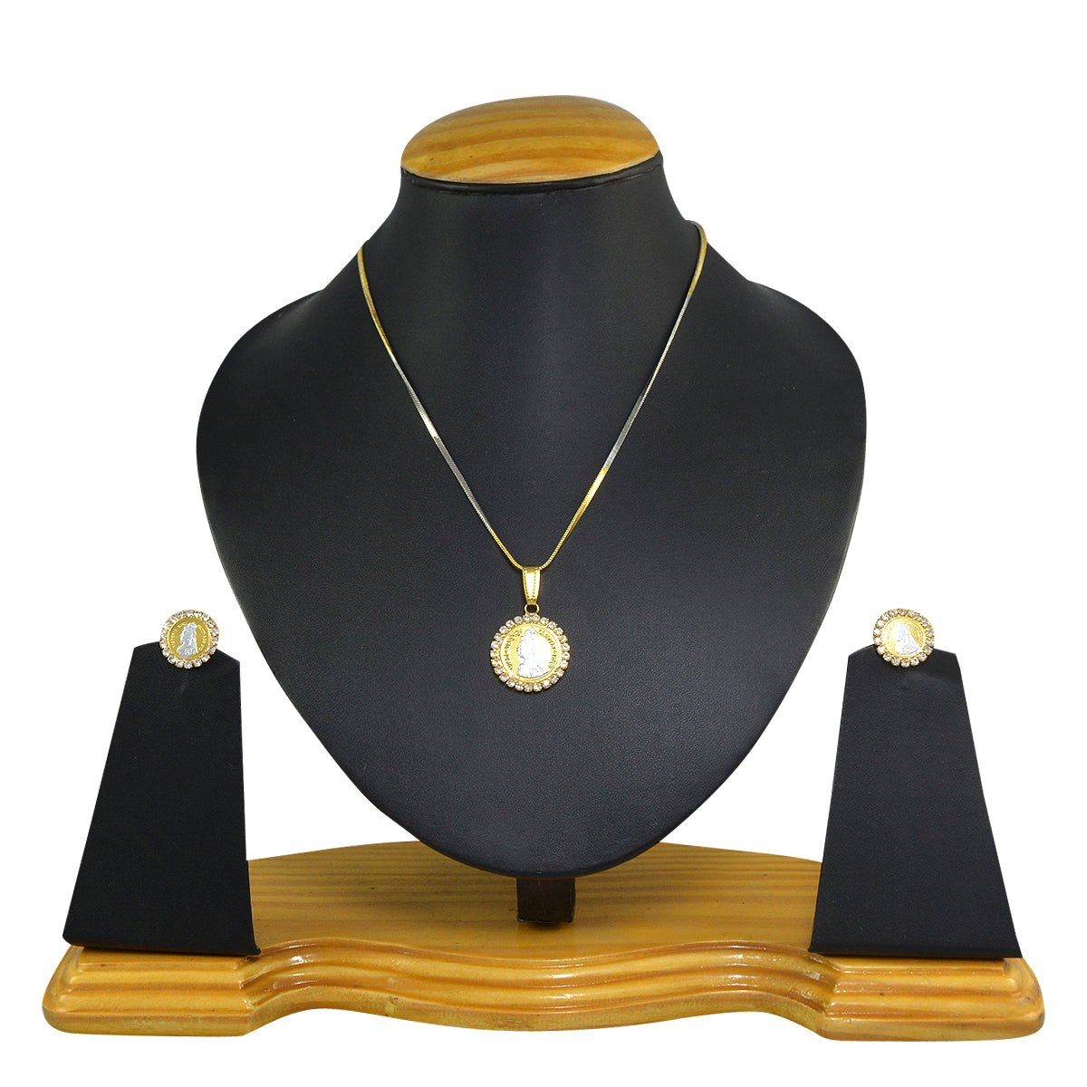Gold-Polished Alloy Ginnin American Diamond Pendant Set - The Pari | Swadesiicart