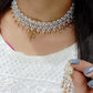 Rhodium-Plated Alloy Designer Ad Choker Necklace Set - The Pari | Swadesiicart