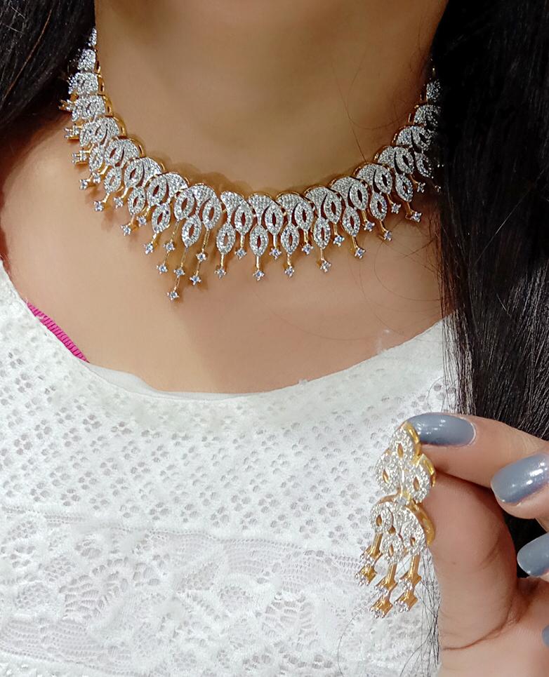 Rhodium-Plated Alloy Designer Ad Choker Necklace Set - The Pari | Swadesiicart