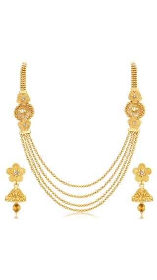 Gold-Polished Alloy Long Layered Golden Necklace Set - The Pari - The Pari - Dinesh Associates