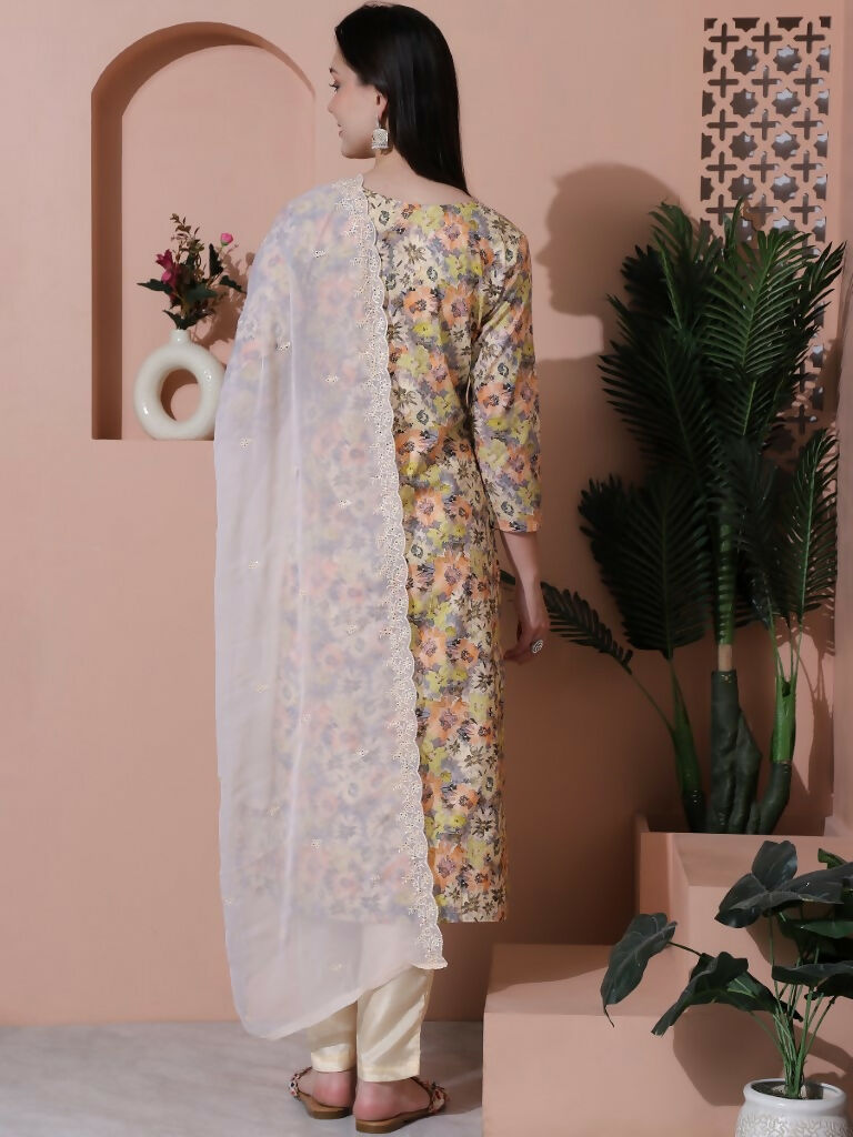 Jyoti Fashion Women's Multicolor Cotton Floral Digital Printed Kurta with Trouser & Dupatta | Swadesiicart