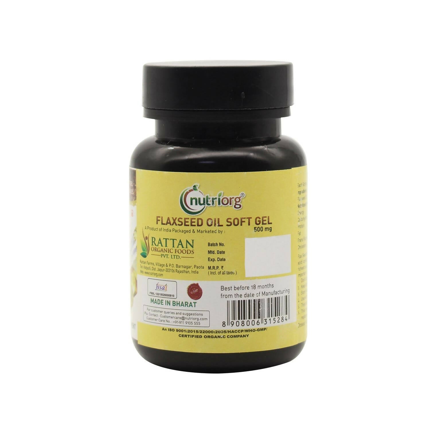 Nutriorg Flaxseed Oil Soft Gel Capsules - Swadesiicart