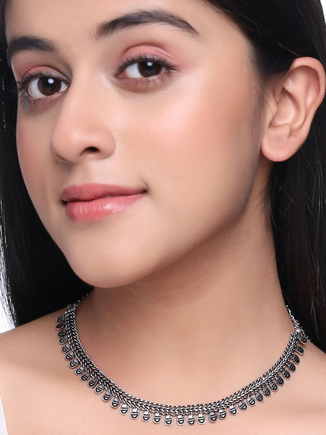 NVR Women Silver-Plated Oxidised Necklace | Swadesiicart