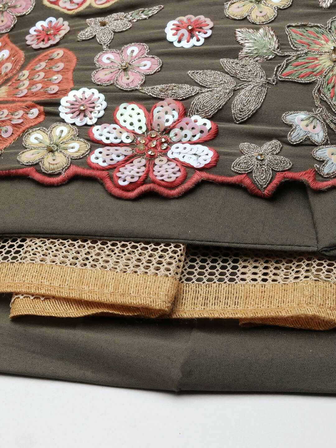 House of Panchhi Olive Chinon Sequins embroidery Lehenga choli & Dupatta | Swadesiicart