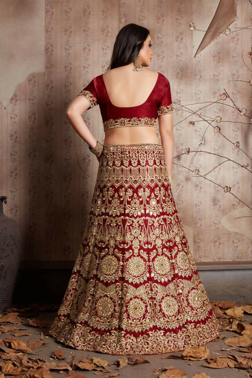Jyoti Fashion Mesmerizing Red Sequins Embroidered Velvet Lehenga Choli with Dupatta | Swadesiicart