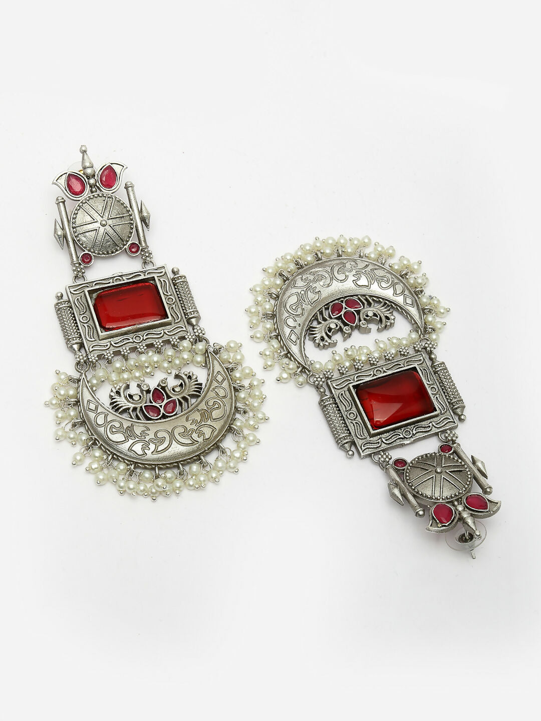 NVR Women's Silver-Plated Artificial Stones and Beads Chandbali Earrings | Swadesiicart