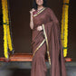 Very Much Indian Pure Cotton Handloom Saree With Intricate Borders - Brown | Swadesiicart