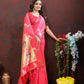 Lorenvalley Fashion Peach Soft Paithani Silk Woven Design Gold Zari Meenakari Weaving Saree - Swadesiicart