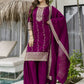 The52 Wine Beautiful Embroidered Vichitra Silk Fabric Straight Kurta, Palazzo and Dupatta Set - Swadesiicart