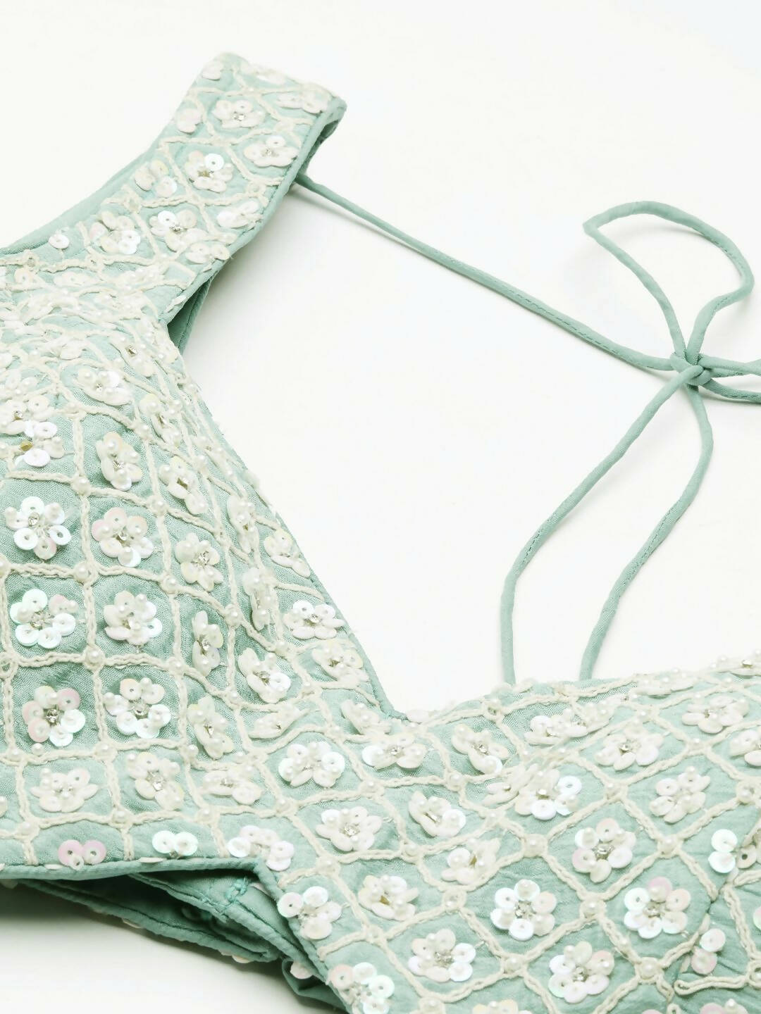 House of Panchhi Sea Green Chinon Sequins and Zarkan embroidery Lehenga choli & Dupatta | Swadesiicart