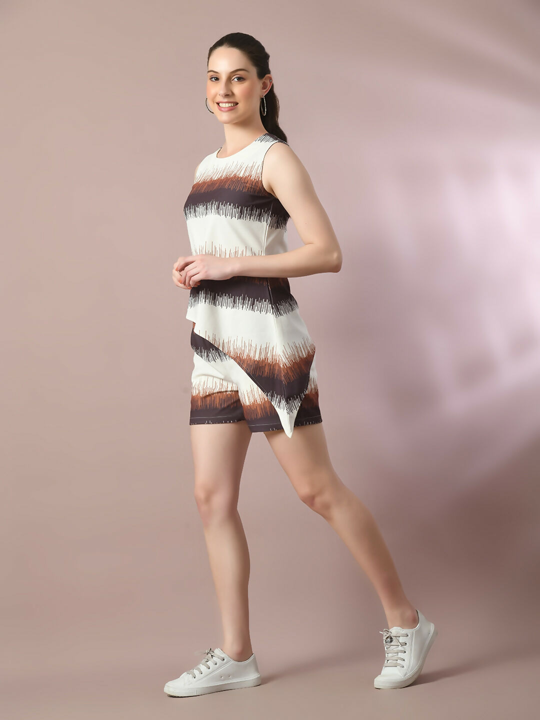 Myshka Women's Multi Printed Round Neck Party Top With Shorts Co-ord set - Swadesiicart