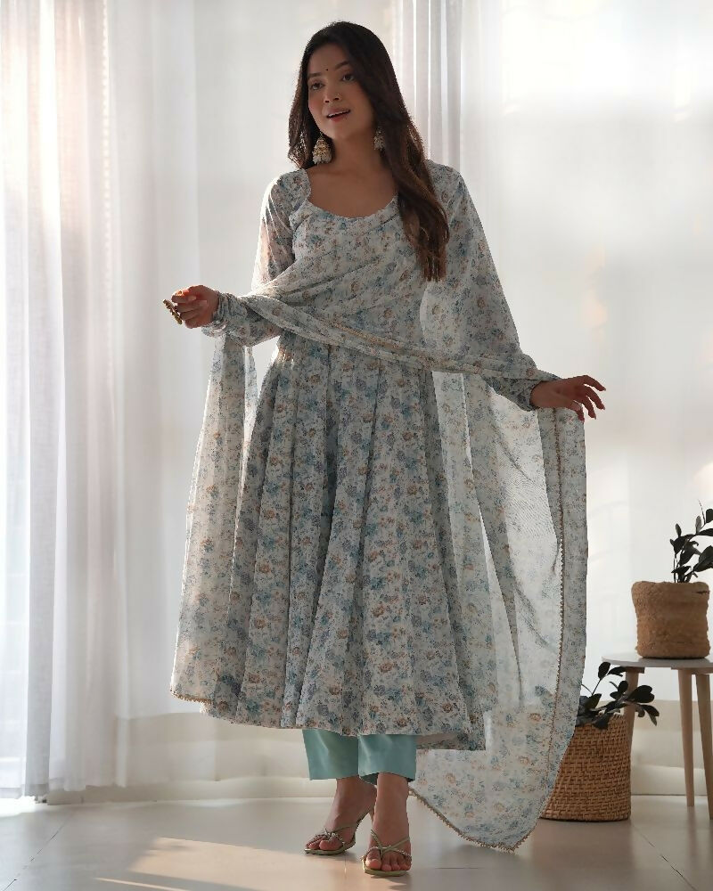 Joban Fashion Sky Kurta Set Organza Sequin Embroidery Work - Swadesiicart