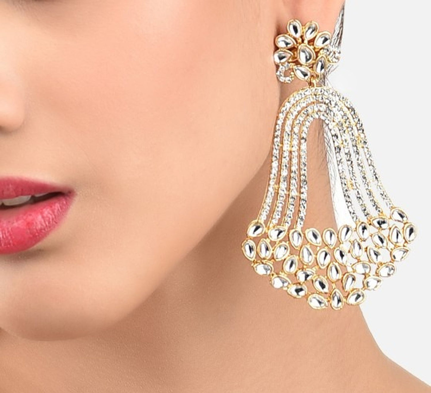 Jewel City India Trending Gold-Plated White Contemporary Drop Earrings | Swadesiicart
