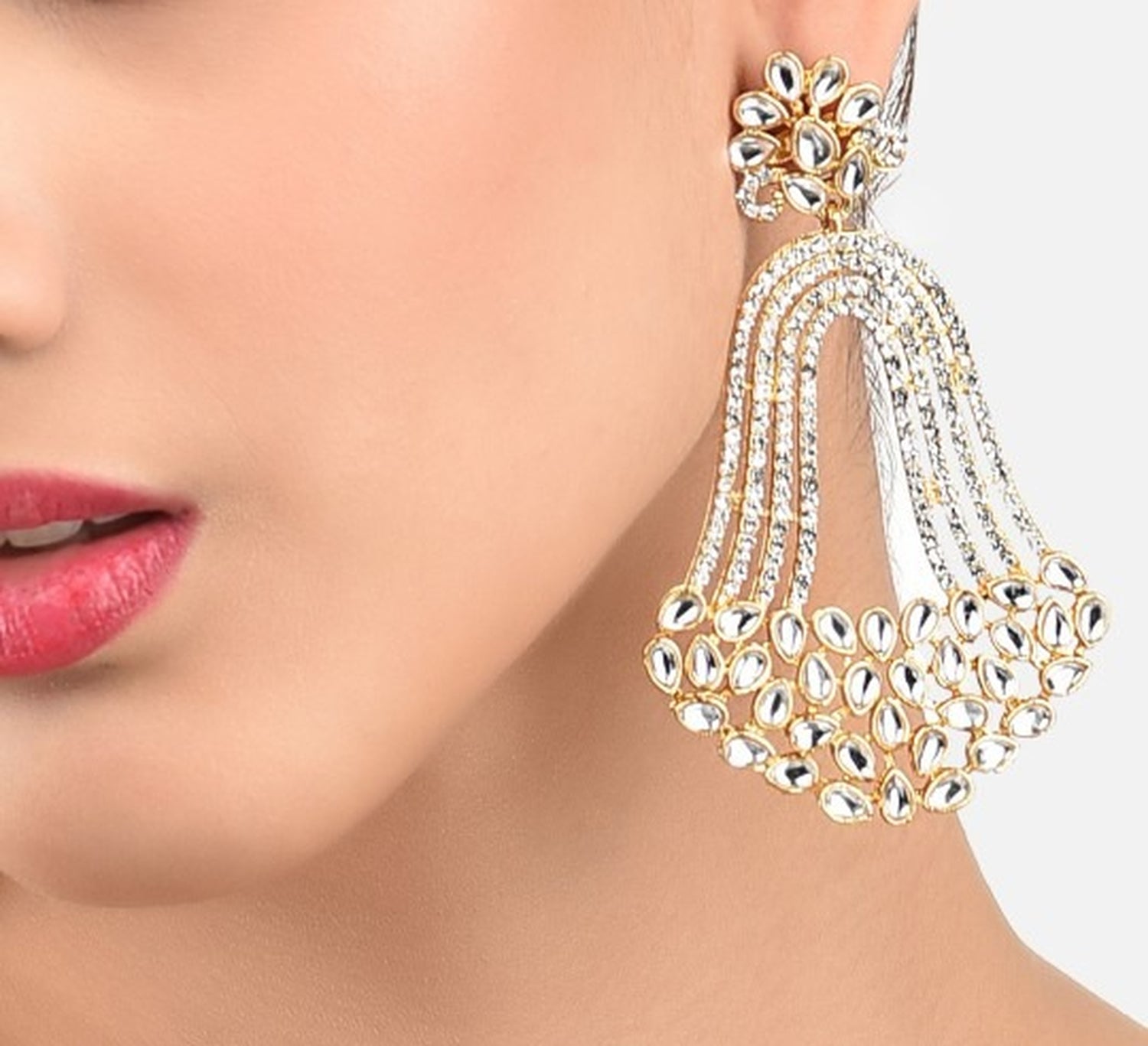 Jewel City India Trending Gold-Plated White Contemporary Drop Earrings | Swadesiicart