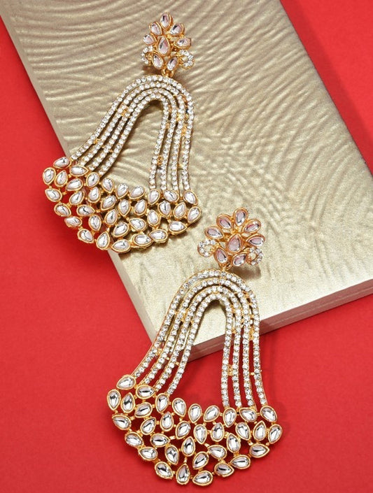 Jewel City India Trending Gold-Plated White Contemporary Drop Earrings | Swadesiicart