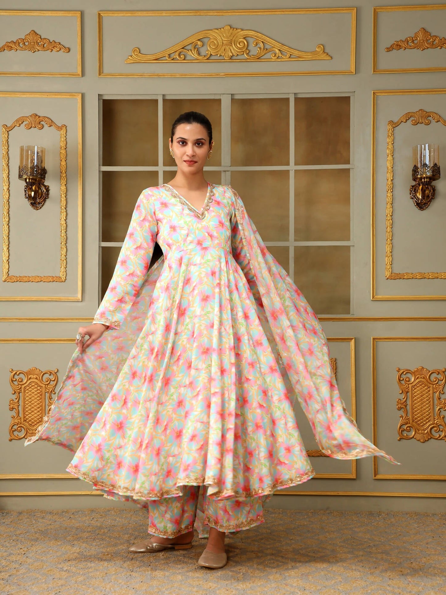 Pomcha Jaipur Pink Saadgi Gulistan Anarkali Set | Swadesiicart
