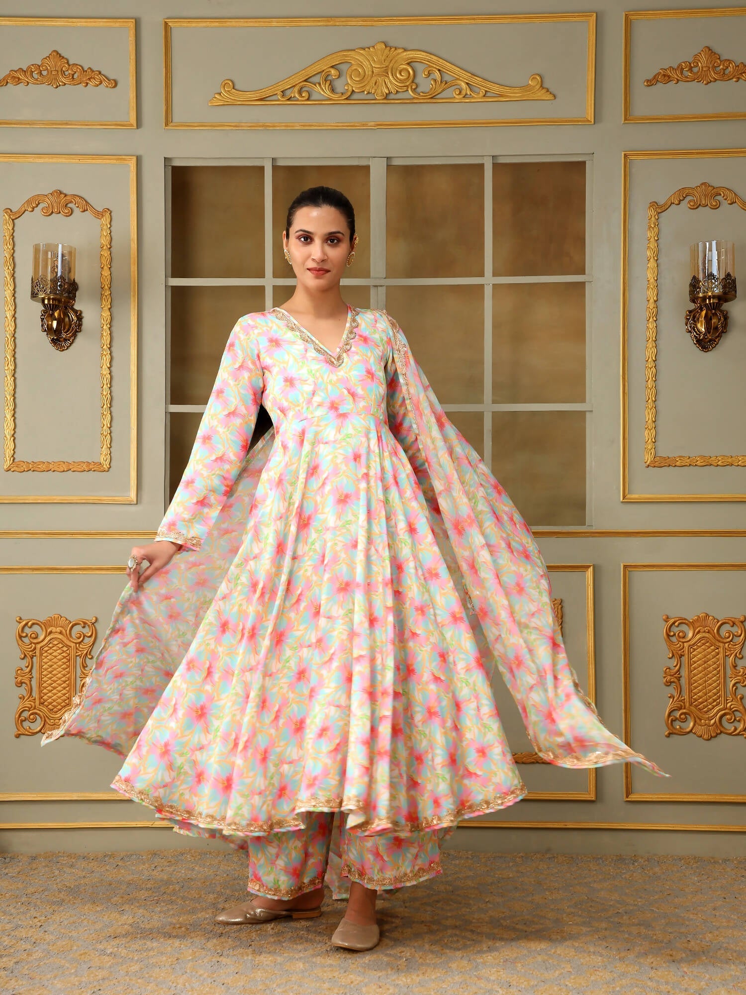 Pomcha Jaipur Pink Saadgi Gulistan Anarkali Set | Swadesiicart