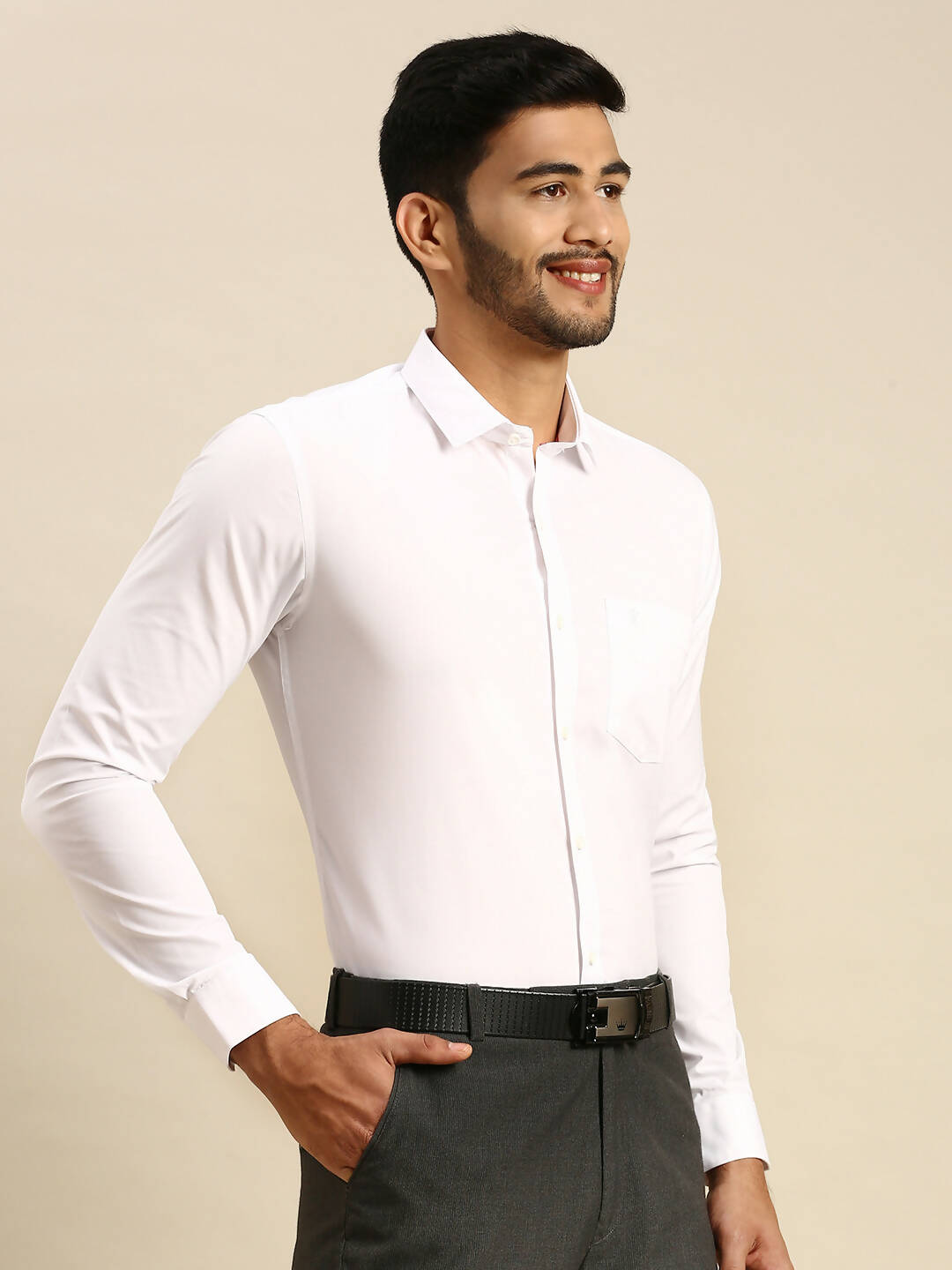 Ramraj Cotton Mens Full Sleeve Formal 100 % Cotton White Shirt | Swadesiicart