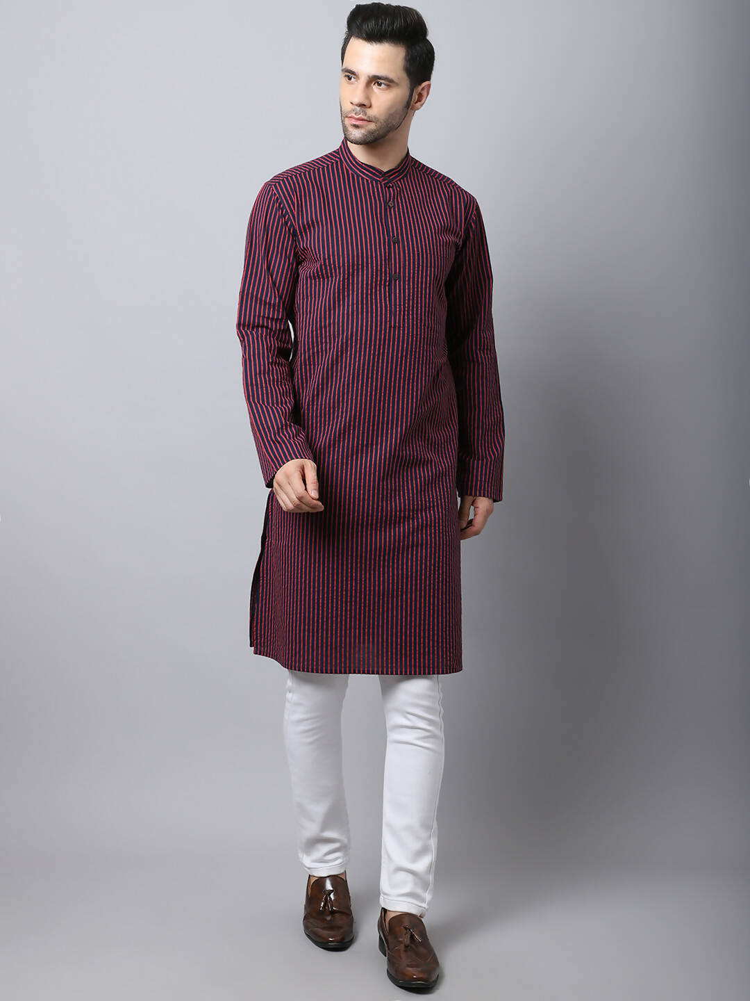 Even Apparels Black Pure Cotton Men's Kurta With Band Collar (STR1173) | Swadesiicart