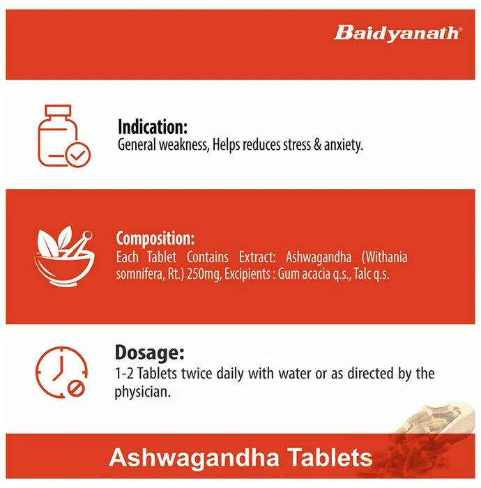 Baidyanath Kolkata Ashwagandha Tablets | Classical Ayurvedic Adaptogen for Stress & Vitality - Swadesiicart