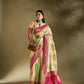 Joban Fashion Cream & Sea Green Plain With Weaving Border Banarasi Silk Sarees | Swadesiicart