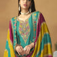 Chinnon Silk Turquoise Salwar Suit with Multicolor Dupatta - Emponline | Swadesiicart