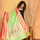 Very Much Indian Handloom Pure Cotton Paithani Dupatta - White | Swadesiicart