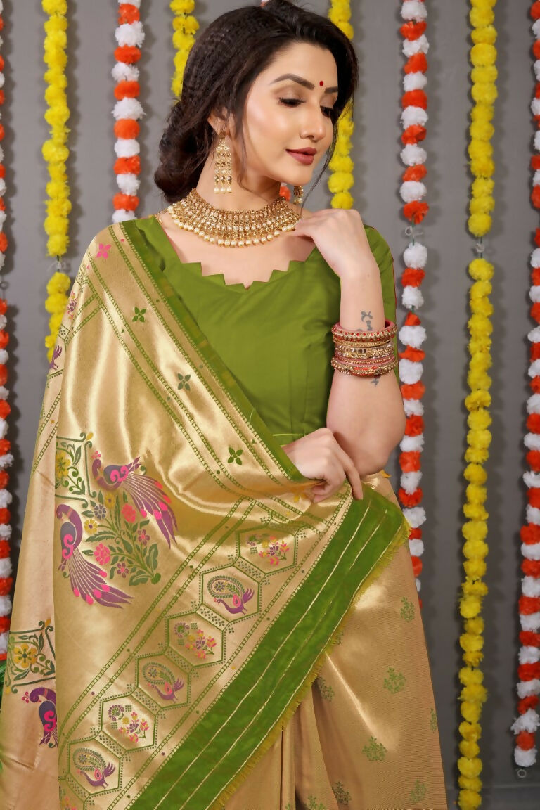 Jyoti Fashion Women's Green Paithani Silk Zari Woven Saree with Blouse | Swadesiicart
