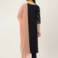 FIORRA Women's Navy Blue Poly Crepe Straight Kurta Pant With Dupatta - Swadesiicart