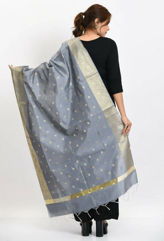 Mominos Fashion Moeza Women's Banarsi Silk Woven Design Grey Dupatta - Swadesiicart