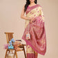 Astita Banarasi Silk Cream & Magenta Saree | Swadesiicart