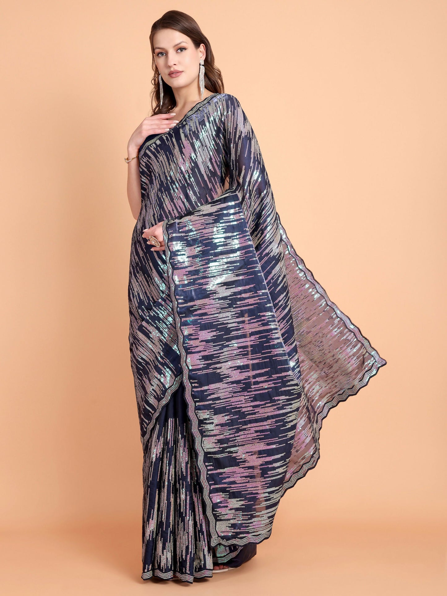 Vamsee Dhavani Navy Blue Georgette Saree - Swadesiicart