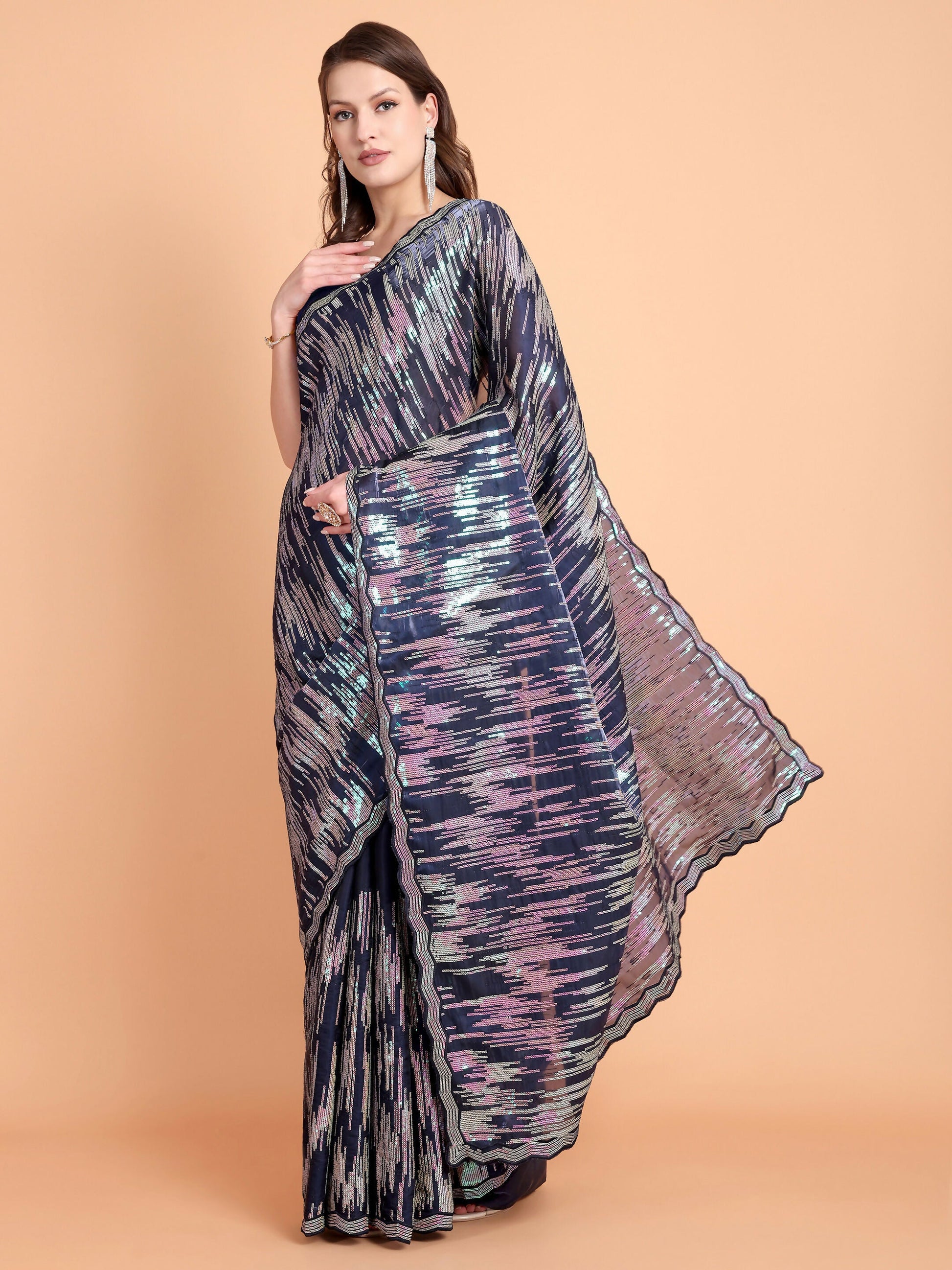 Vamsee Dhavani Navy Blue Georgette Saree - Swadesiicart