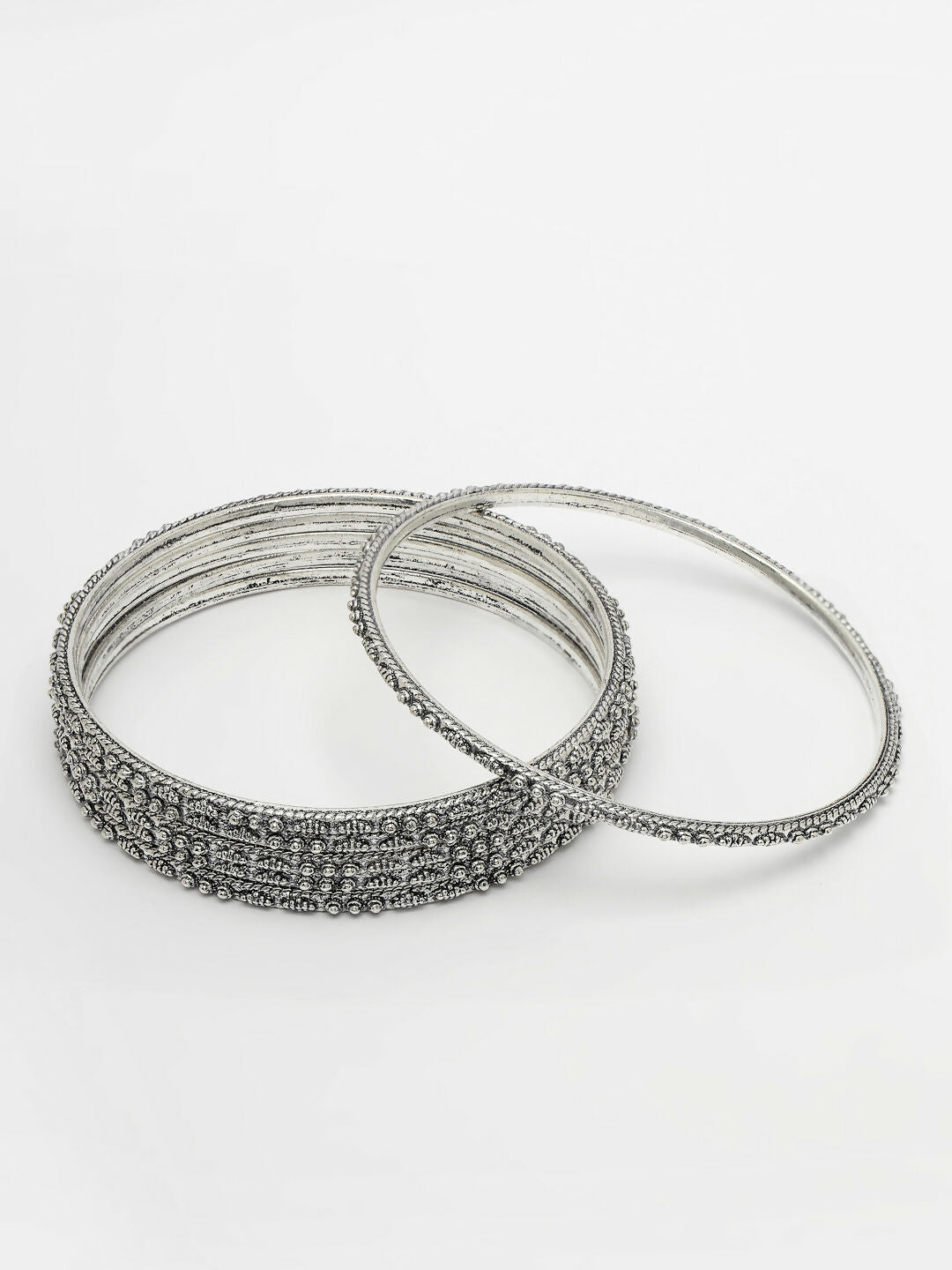 NVR Women's Set of 6 Silver-Toned German Silver Oxidised Bangles - Swadesiicart