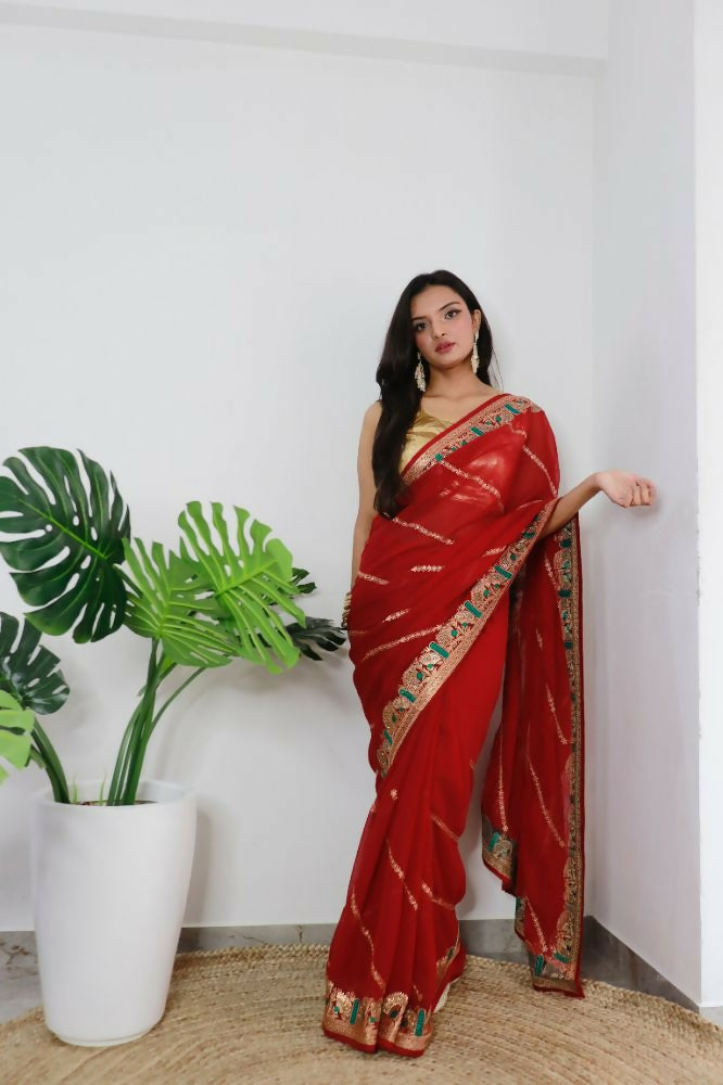 Vamsee Aaradhna Red Georgette Saree - Swadesiicart