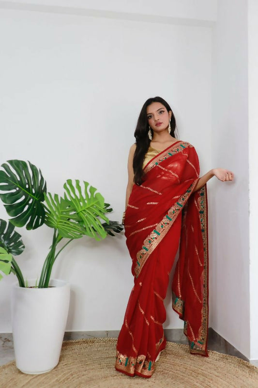 Vamsee Aaradhna Red Georgette Saree - Swadesiicart