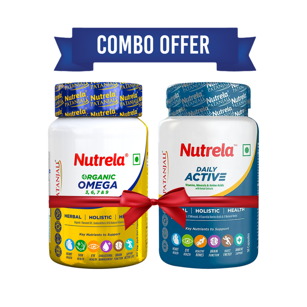 Patanjali Nutrela Daily Active + Omega 3 Softgel Combo | Multivitamin & Omega Bundle - Swadesiicart