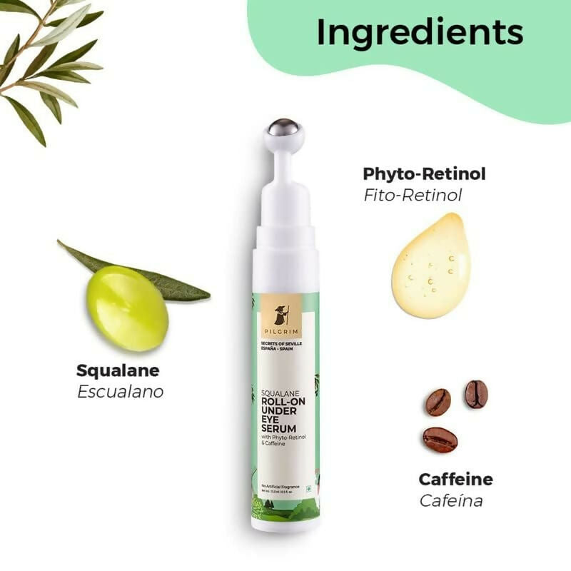 Pilgrim Roll-on Under Eye Cream Massage Roller To Reduce Dark Circles, Puffiness, and Fine Lines - Swadesiicart