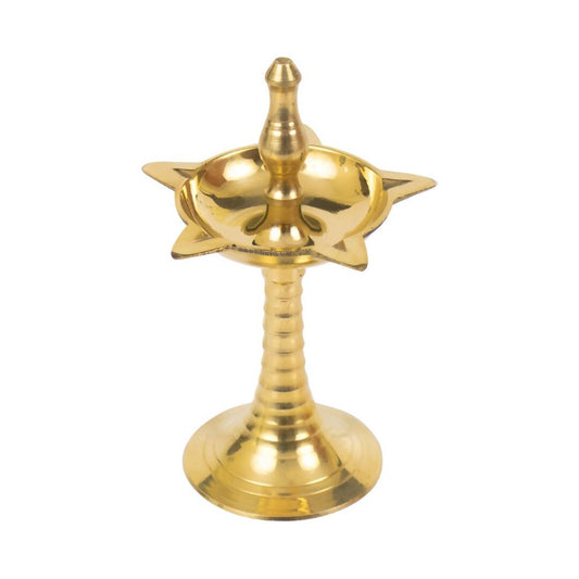 Spillbox Gold Toned Brass Textured Small Kuthu Vilakku Diya | Swadesiicart