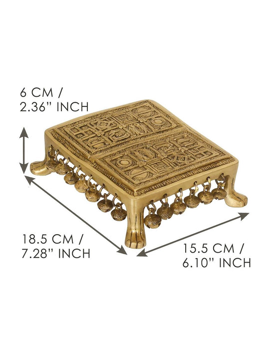 eCraftIndia Gold-Toned Handcrafted Brass Traditional Pooja Chowki With Bells | Swadesiicart