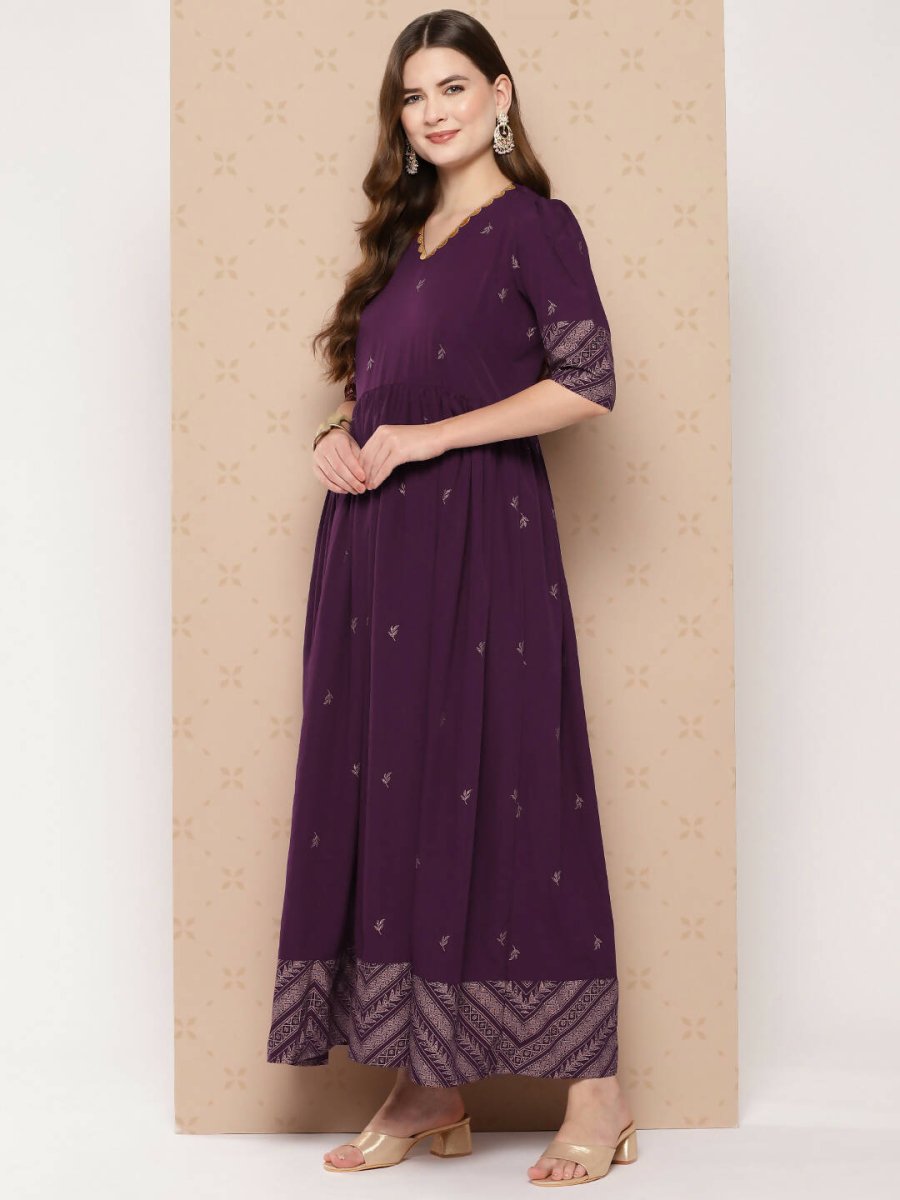 Ahalyaa Women's Traditional wear Ethnic Dress - Burgundy | Swadesiicart