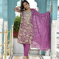 Vaasva Women's Purple Tissue Embroidered Suit Set With Solid Pant And Embroidered Dupatta | Swadesiicart