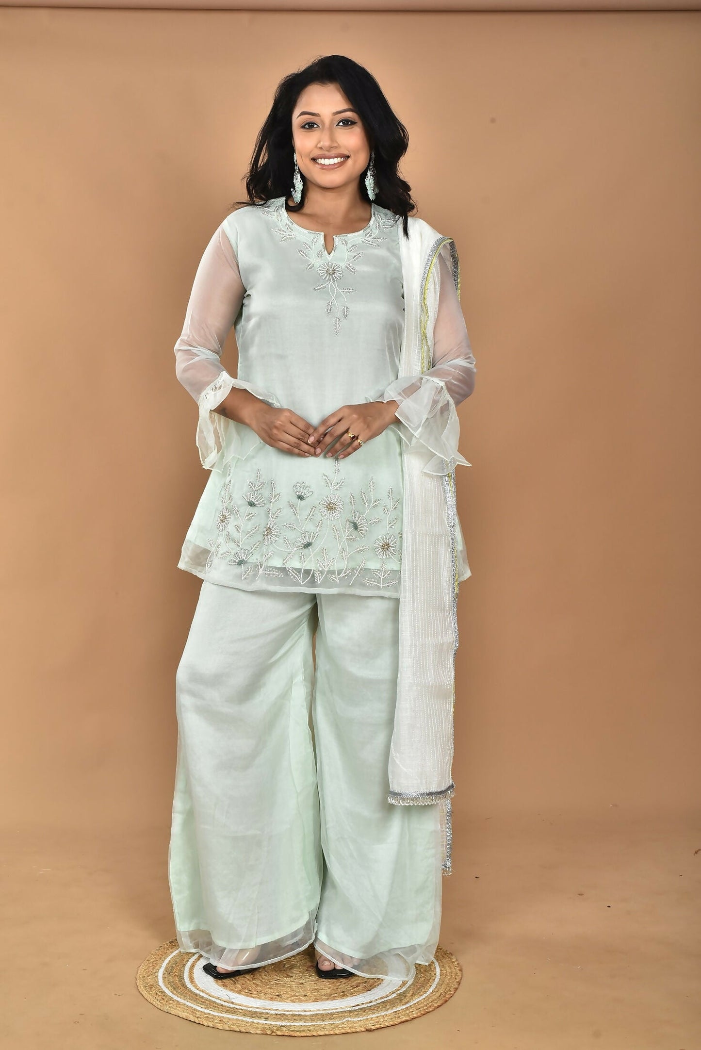 Morchari Women And Hand Embroidery Palazzo Set-Green - Swadesiicart