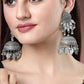 NVR Women's Silver-Plated Oxidised Artificial Stones Dome Shaped Jhumka Earrings | Swadesiicart