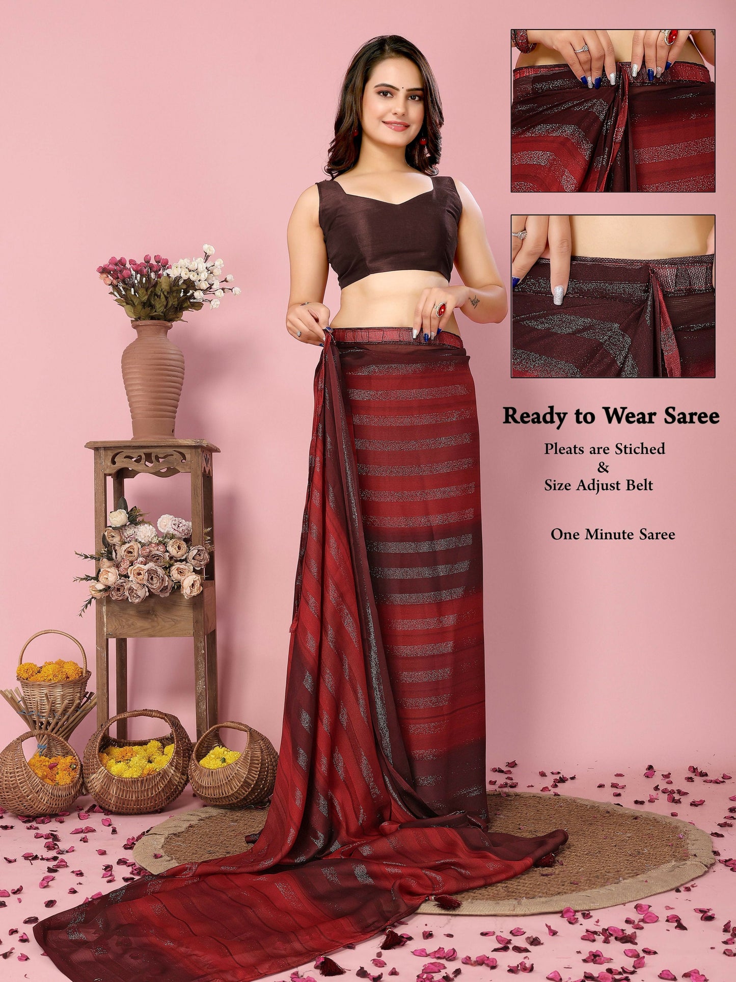 Attractive These Party Wear Ready To Wear Saree - Burgundy | Swadesiicart