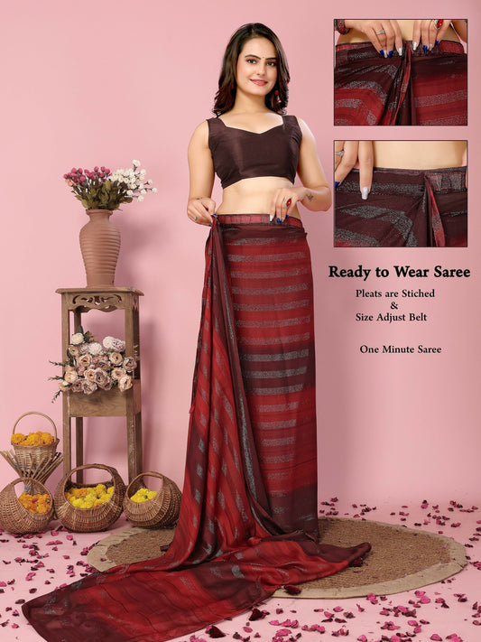 Attractive These Party Wear Ready To Wear Saree - Burgundy | Swadesiicart